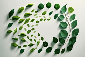 Wall Mural - creative use of green leaves. Lie down. Idea of spring in nature. Generative AI