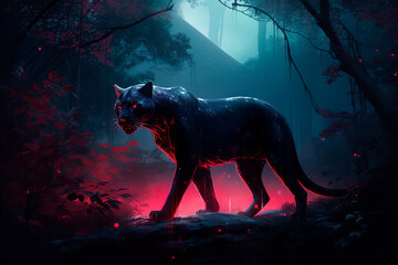 A black panther with red eyes. Generative AI