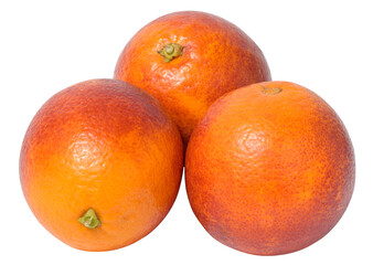 Wall Mural - Three ripe red oranges on a white isolated background