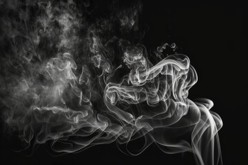 Wall Mural - Abstract smoke and steam are flowing on a black backdrop. The concept of aromatherapy. Generative AI