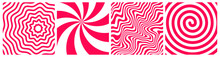 Swirl Lollipop Candy Pattern. Sweet Vector Cartoon Backgrounds Set. Spiral, Sunburst And Wavy Textures
