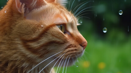 Wall Mural - A cute adorable cat in the rain.