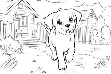 Coloring page outline of cartoon cute little puppy dog. illustration coloring book for kids. Generative AI