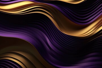 Canvas Print - Wavy Golden and Purple Metallic 3D Background.. Generative AI