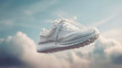 © ArtStage - Stylish white flying sneakers, advertising concept. Al generated