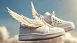 © ArtStage - Stylish white flying sneakers, advertising concept. Al generated