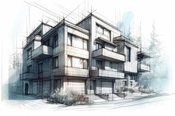 Canvas Print - modern city building with a facade full of windows. Generative AI