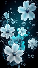 Wall Mural - beautiful white flowers with blue background, Generate Ai