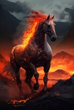 A Horse Made Of Fire On A Dark Background, Generate Ai