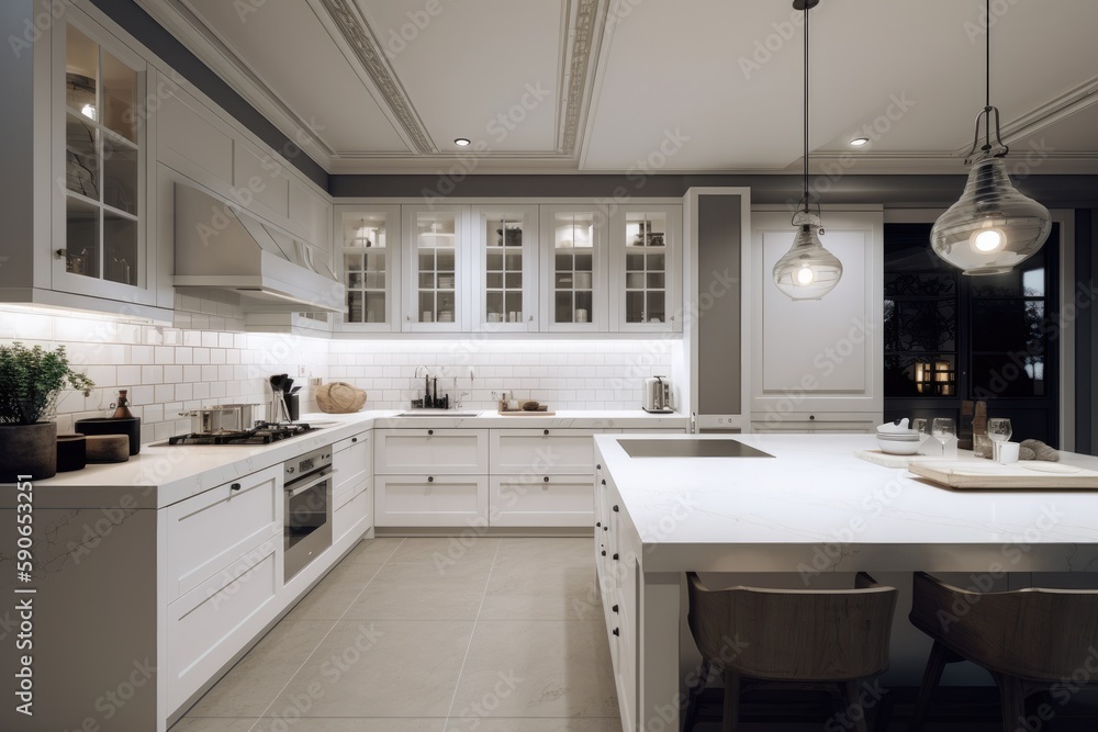 Residential interior of modern kitchen in luxury mansion Generative AI ...