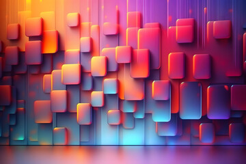 Canvas Print - abstract background with neon holographic square elements. neural network ai generated art