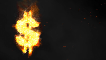 Dollar Sign with Smoke and Sparks Background features a dollar sign symbol flaming against a black background and sparks and smoke blowing across the scene.