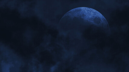 blue moon in a lightning storm features a full moon in a blue cloudy sky with lightning rippling thr
