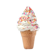 Soft Serve Ice Cream With Sprinkles On A Cone Isolated On Transparent Background, Generative Ai
