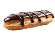 French eclair pastry isolated on transparent background, generative ai