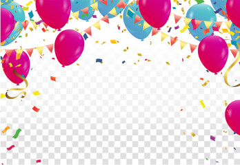 celebration background with balloons and confetti. vector illustration.