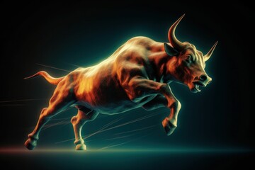 Wall Mural - Bull as a symbol of trading, concept of stock market exchange. AI generated, human enhanced