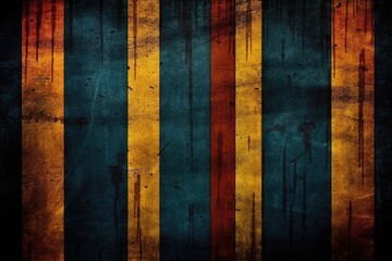 Sticker - grungy striped wallpaper with orange, blue, and yellow stripes. Generative AI