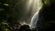 © Felix - A serene waterfall in the forest emits a misty spray that forms a stunning halo around the fall. Mysterious light is giving it an idyllic look. Generative AI