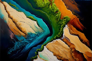 oil on canvas geologic abstract art view from top contemporary inspired by nature topography smooth brush strokes texture 