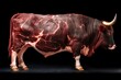 Cow with horns with meat instead of skin. Generative AI