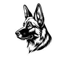 German Shepherd Face, Silhouettes Dog Face SVG, Black And White German Shepherd Vector