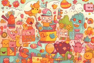  Background full of cute pictures for kids, wallpaper, Generative AI