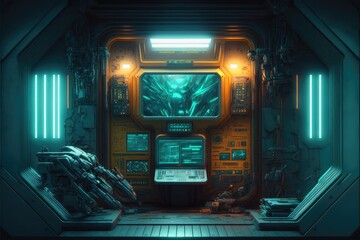 Wall Mural - abstract in futuristic interior architecture of spaceship with power generative technology. concept 