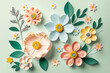 Paper flowers on pastel background. Spring flowers flat lay background. Generative AI