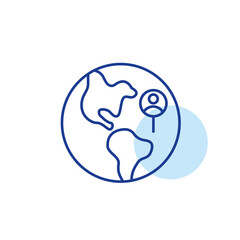 Wall Mural - earth globe with user pin pointer. customer location. pixel perfect, editable stroke line icon