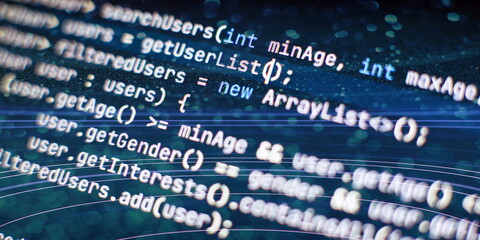 Abstract computer script code. New technology revolution.
