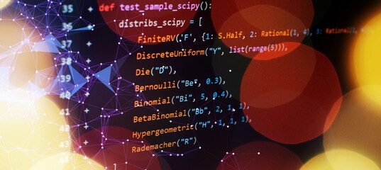 Monitor closeup of function source code. Abstract IT technology background. Software source code.