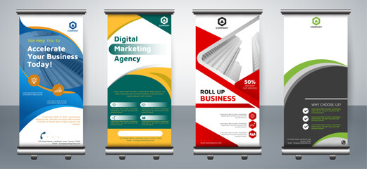Roll up banner. stand banner layout, advertisement, pull up, polygon background, vector illustration, business flyer, display, x-banner, flag-banner, infographics, presentation