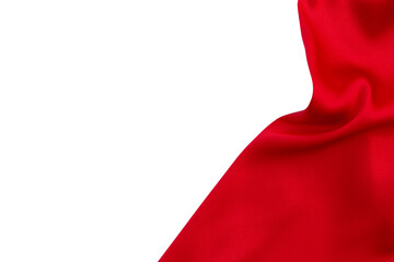Red satin or silk fabric on white background