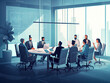 © ktianngoen0128 - A group of people in business attire sitting around a conference table discussing financial reports, flat illustration