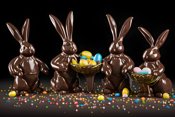 chocolate easter bunnies with eggs