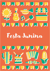 Wall Mural - Festa Junina decorative illustrations for postcards, banners and posters.A-size vertical.