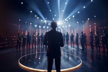 view from the backstage: tv show host or contestant on stage