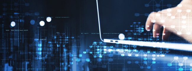 Wall Mural - blockchain financial technology to secure cryptocurrencies as bitcoin for online payments and money 