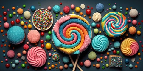 Wall Mural - candy and a lollipop seen from above. generative ai