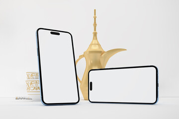 Wall Mural - Eid Phones 14 Perspective View In White Background