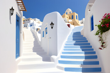 The whitewashed staircase at Oia, Santorini, Greece