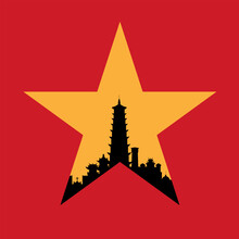 Vietnamese Emblem City Flag Illustration For Poster, Banner, Print. Vector Eps 10