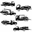 Tow truck silhouettes, vehicles set side view, logos, icons