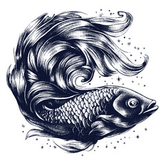 Sticker - fish with a beautiful tail illustration 