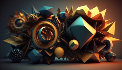 Wall Mural - 3D abstract realistic background with different shapes and colors. Generative ai. Business wallpaper.
