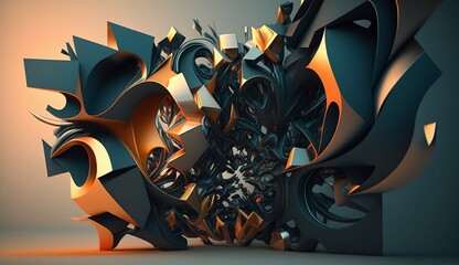 Wall Mural - 3D abstract realistic background with different shapes and colors. Generative ai. Business wallpaper.
