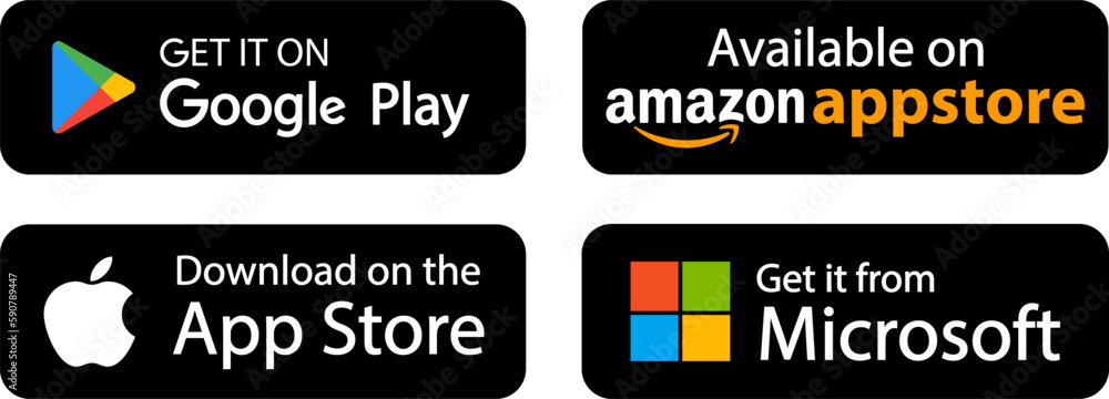 Google Play , App Store , Microsoft store,Amazon appstore logo. Stock ...
