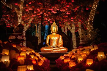 Wall Mural - festive decoration around buddha at night, generative AI