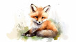 Watercolour of baby fox created with Generative AI technology